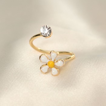 Papatya Tasarımlı Zirkon Taşlı Ayarlanabilir Yüzük