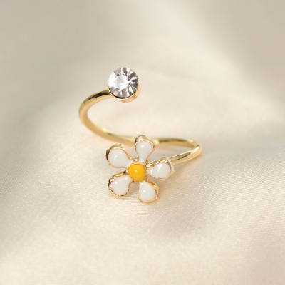 Papatya Tasarımlı Zirkon Taşlı Ayarlanabilir Yüzük