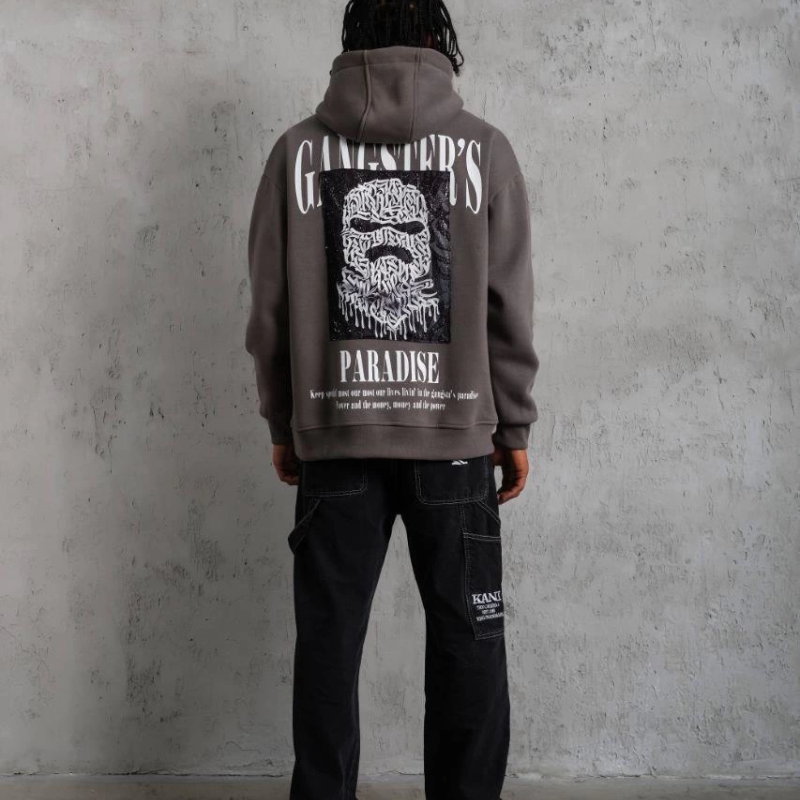 Paradise Baskılı Kapüşonlu Sweat - Gri