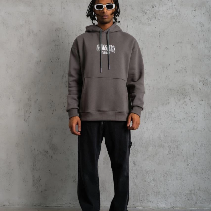 Paradise Baskılı Kapüşonlu Sweat - Gri