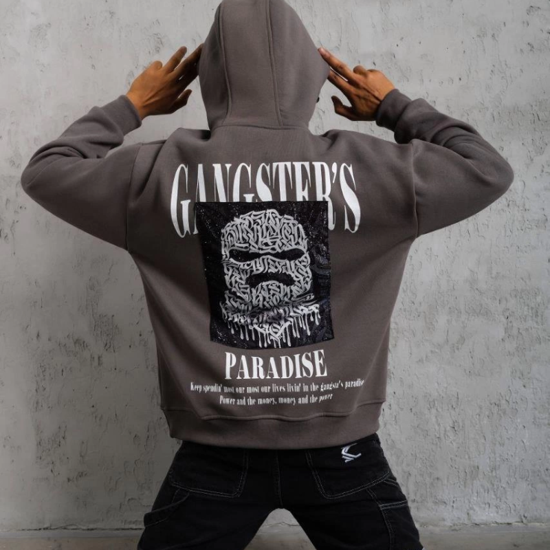 Paradise Baskılı Kapüşonlu Sweat - Gri