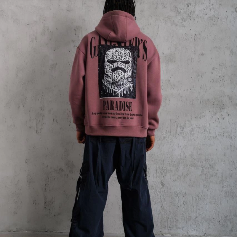 Paradise Baskılı Kapüşonlu Sweat - Gül Kurusu