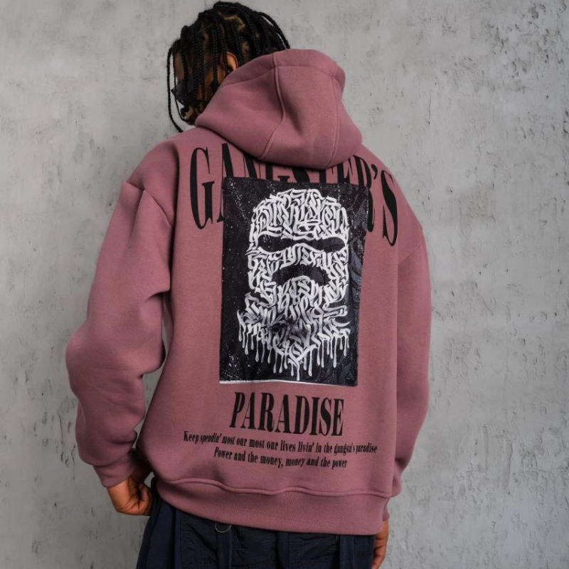 Paradise Baskılı Kapüşonlu Sweat - Gül Kurusu