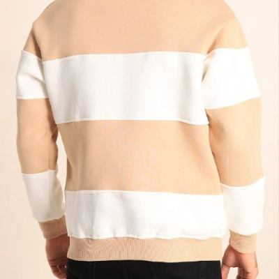 Parçalı Bisiklet Yaka Baskılı SweatShirt - Bej -