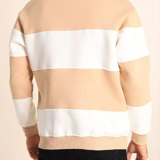 Parçalı Bisiklet Yaka Baskılı SweatShirt - Bej -