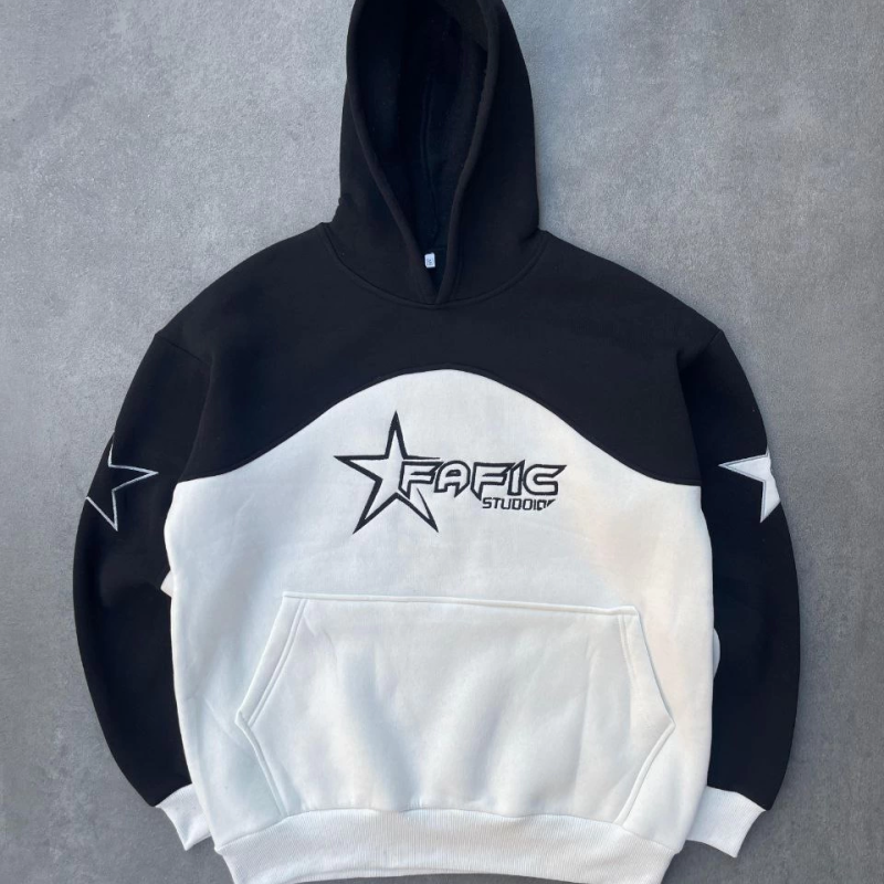 Parçalı Nakış İşlemelı Kapüşonlu SweatShirt - Siyah