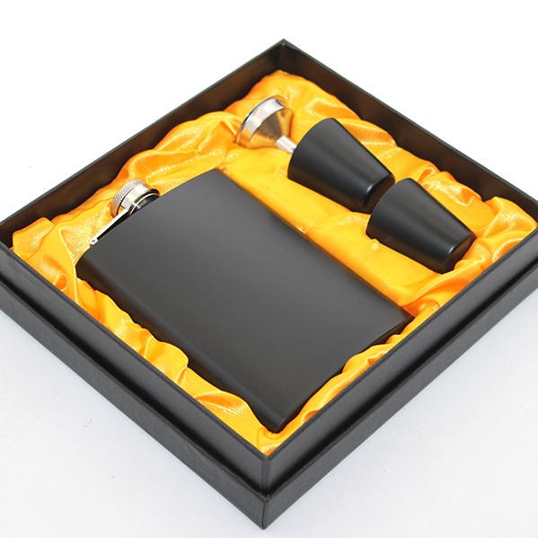 Paslanmaz Çelik 2 Shot Bardaklı Matara Seti Siyah Renk