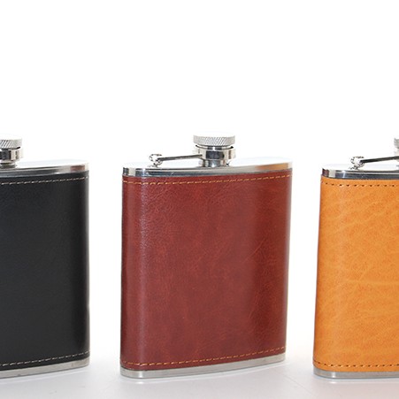 Paslanmaz Çelik Tekli 7 Oz Derili Matara 