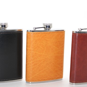 Paslanmaz Çelik Tekli 8 Oz Derili Matara