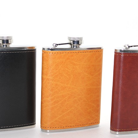 Paslanmaz Çelik Tekli 8 Oz Derili Matara