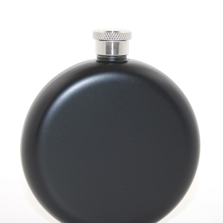 Paslanmaz Çelik Yuvarlak 5 Oz Tekli Matara Siyah Renk