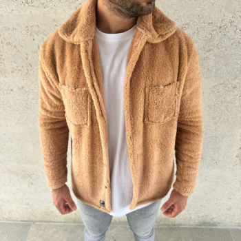 Pelüş Polar Hırka Gömlek  Açık Kahve -