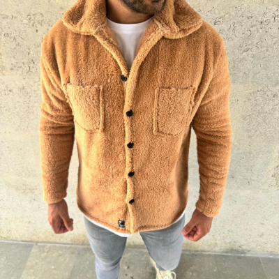 Pelüş Polar Hırka Gömlek  Açık Kahve -