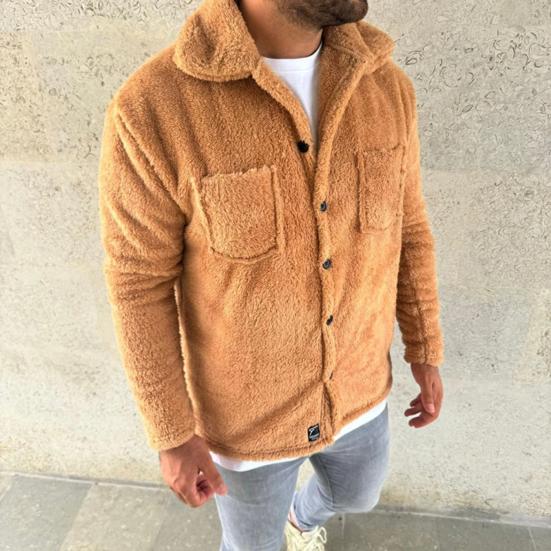 Pelüş Polar Hırka Gömlek  Açık Kahve -