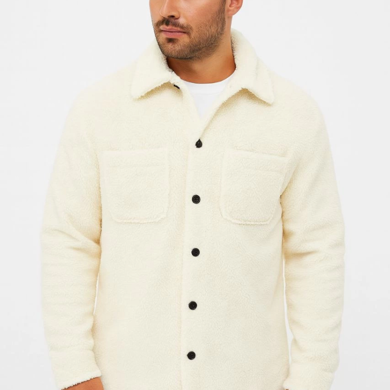 Pelüş Polar Hırka Gömlek - Beyaz -