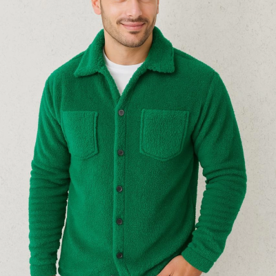 Pelüş Polar Hırka Gömlek –- Çimen Yeşili -