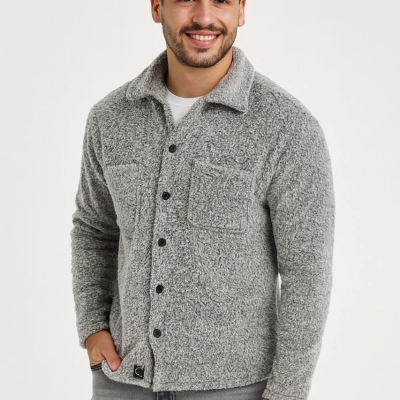 Pelüş Polar Hırka Gömlek – Gri -