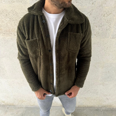 Pelüş Polar Hırka Gömlek - Haki -