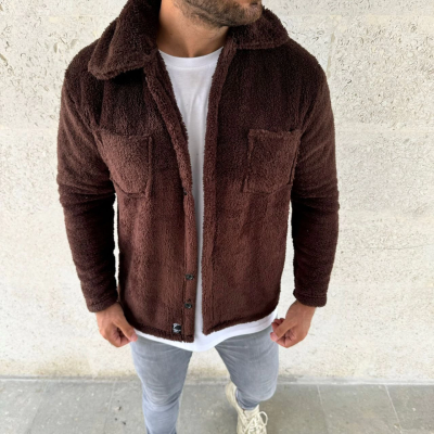 Pelüş Polar Hırka Gömlek - Kahverengi -