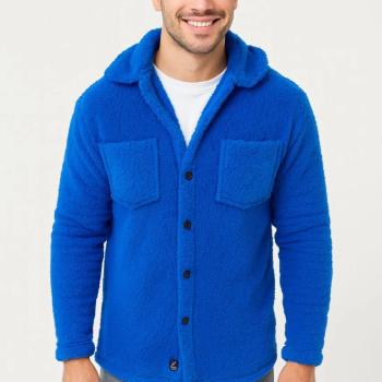 Pelüş Polar Hırka Gömlek - Saks Mavisi -