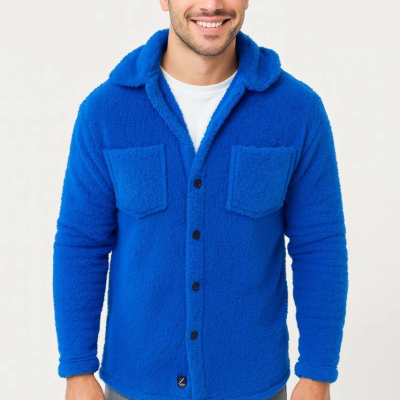 Pelüş Polar Hırka Gömlek - Saks Mavisi -