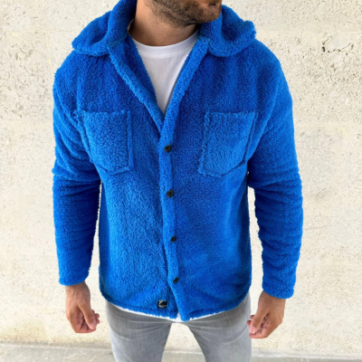 Pelüş Polar Hırka Gömlek - Saks Mavisi -