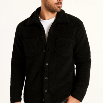 Pelüş Polar Hırka Gömlek - Siyah -