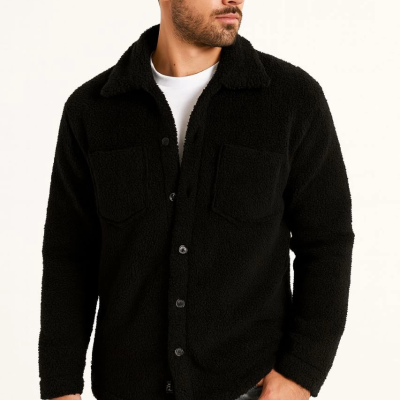 Pelüş Polar Hırka Gömlek - Siyah -