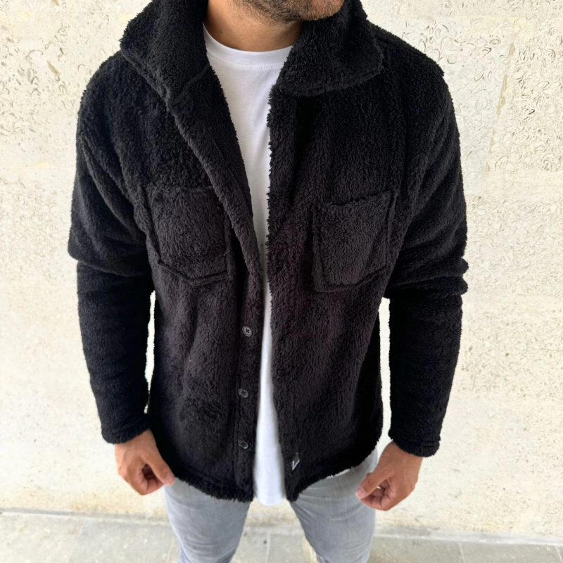 Pelüş Polar Hırka Gömlek - Siyah -