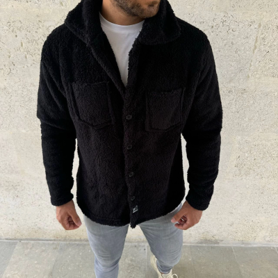 Pelüş Polar Hırka Gömlek - Siyah -