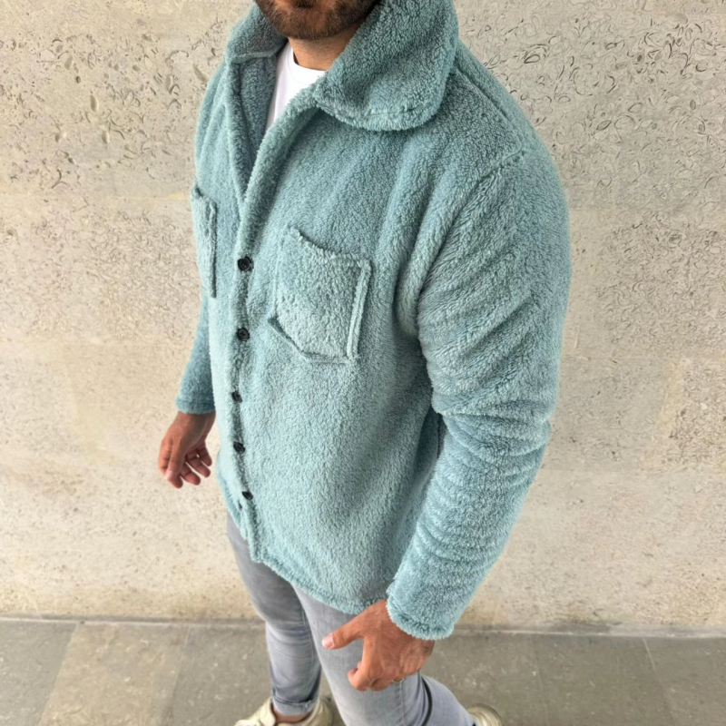 Pelüş Polar Hırka Gömlek – Yakalı, İlik Düğmeli, Göğüs Cepli, Yumuşak Dokulu Kışlık Regular Fit Rahat Günlük Model - Bebe Mavisi -
