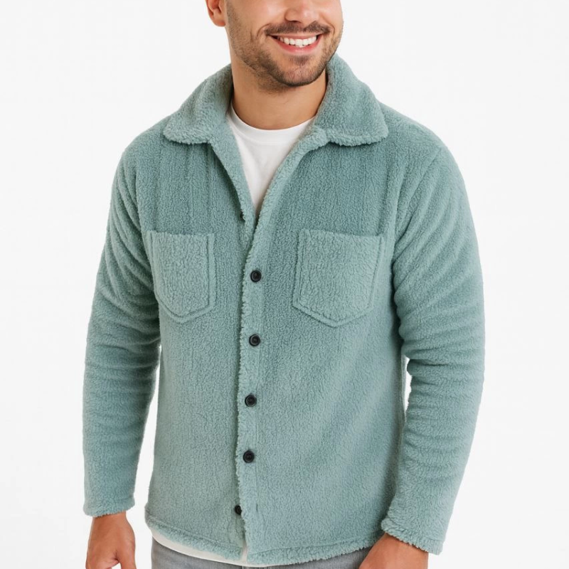 Pelüş Polar Hırka Gömlek – Yakalı, İlik Düğmeli, Göğüs Cepli, Yumuşak Dokulu Kışlık Regular Fit Rahat Günlük Model - Bebe Mavisi -