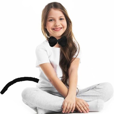 Peluş Siyah Renk Kuyruk ve Papyon Yetişkin Çocuk Uyumlu