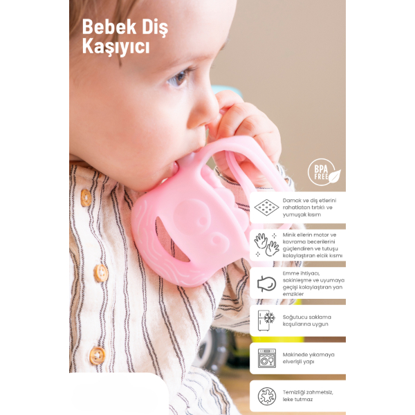 Pembe Bebek Silikon Diş Kaşıyıcı  