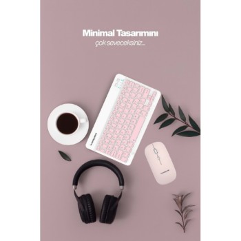 Pembe Kablosuz Klavye Ve Mouse Seti