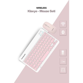 Pembe Kablosuz Klavye Ve Mouse Seti