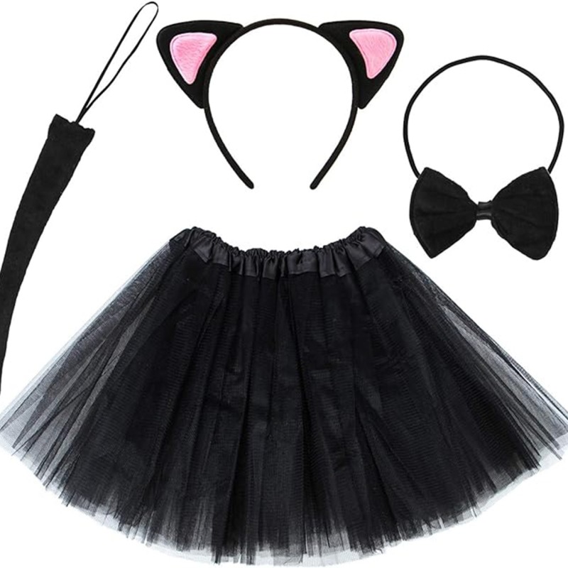 Pembe Kedi Kulak Taç, Etek, Kuyruk ve Papyon Seti