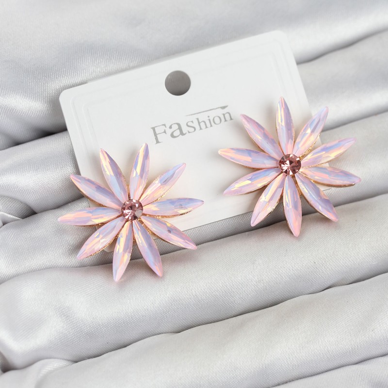 Pembe Kristal Taşlı Lotus Model Kadın Küpe
