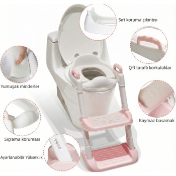 Pembe Merdivenli Çocuk Klozet Tuvalet Eğitimi Aparatı 
