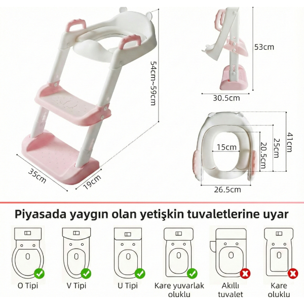 Pembe Merdivenli Çocuk Klozet Tuvalet Eğitimi Aparatı 