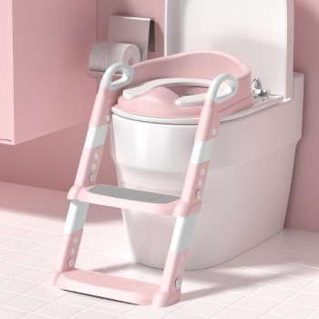 Pembe Merdivenli Çocuk Klozet Tuvalet Eğitimi Aparatı 