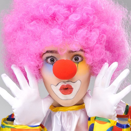 Pembe Renk Kıvırcık Bonus Peruk ve Kırmızı Burun Seti