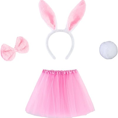 Pembe Tavşan Tacı Etek Papyon Kuyruk Kostüm Seti Çocuk Boy