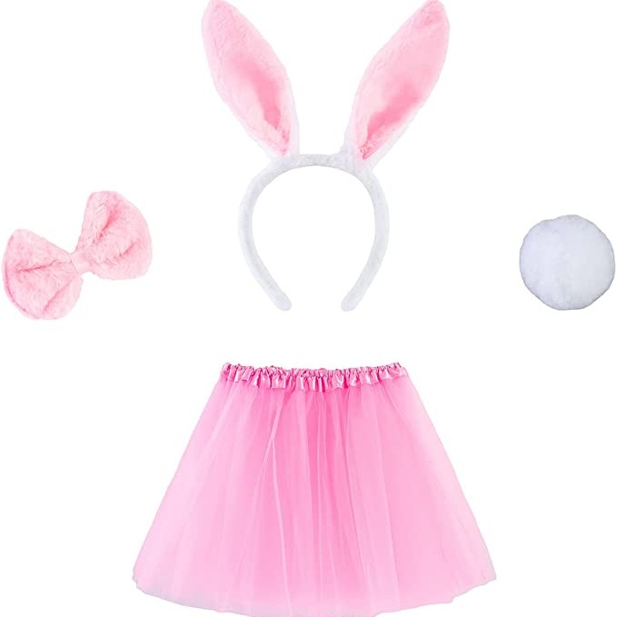 Pembe Tavşan Tacı Etek Papyon Kuyruk Kostüm Seti Çocuk Boy