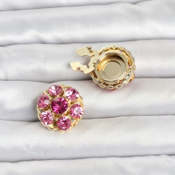 Pembe Zirkon Taşlı Düğme veya Manşet Broşu