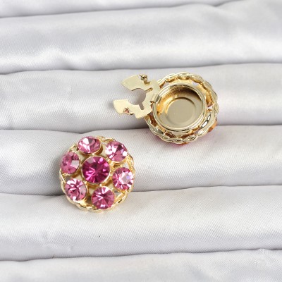 Pembe Zirkon Taşlı Düğme veya Manşet Broşu