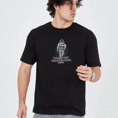 Penye Baskılı T-Shirt - Siyah