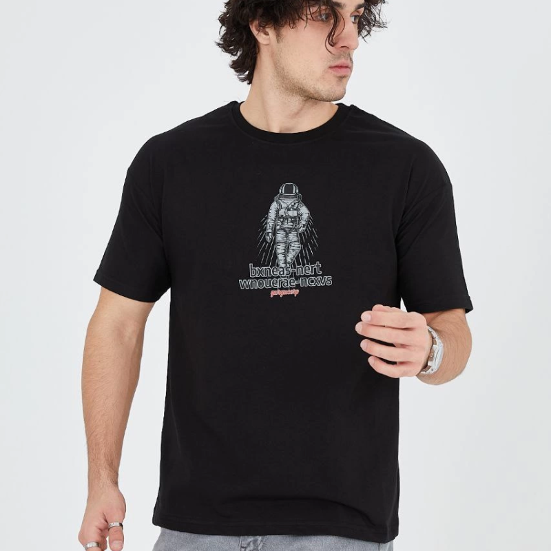 Penye Baskılı T-Shirt - Siyah