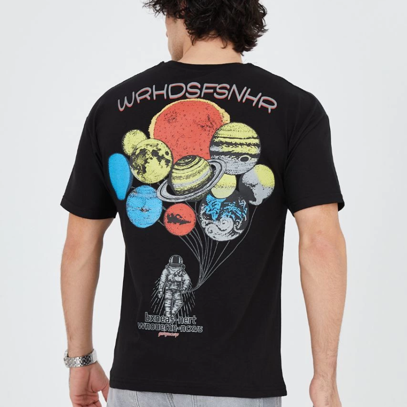 Penye Baskılı T-Shirt - Siyah