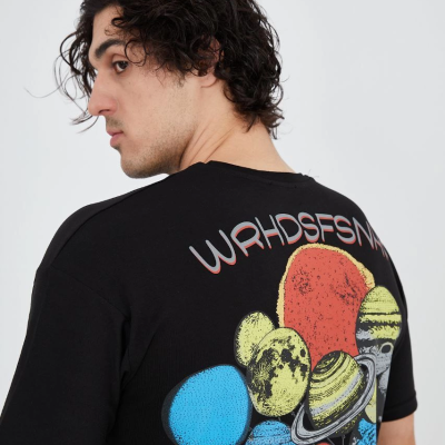 Penye Baskılı T-Shirt - Siyah